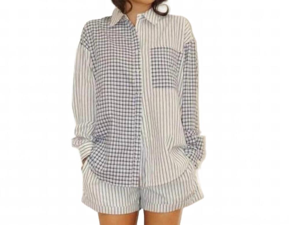NEW BAILEY ROSE stripe and gingham button-down shirt in navy